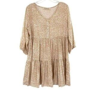 Fourteen & 9th Leopard Animal Print Babydoll Dress Smocked Tiered